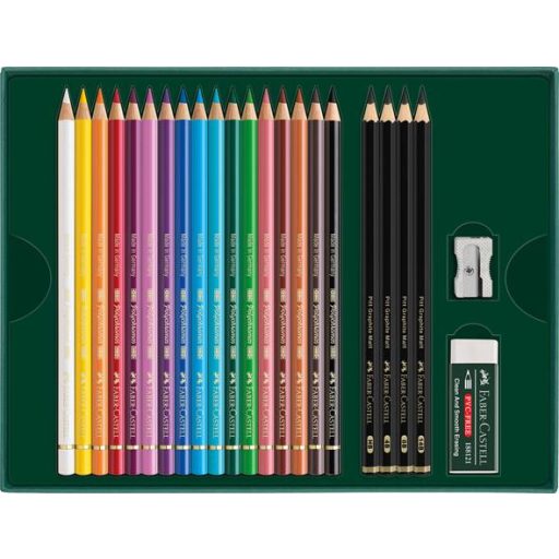 Színes- és grafitceruza készlet, FABER-CASTELL "Polychromos & Pitt Graphite Matt" , 23 db-os szett