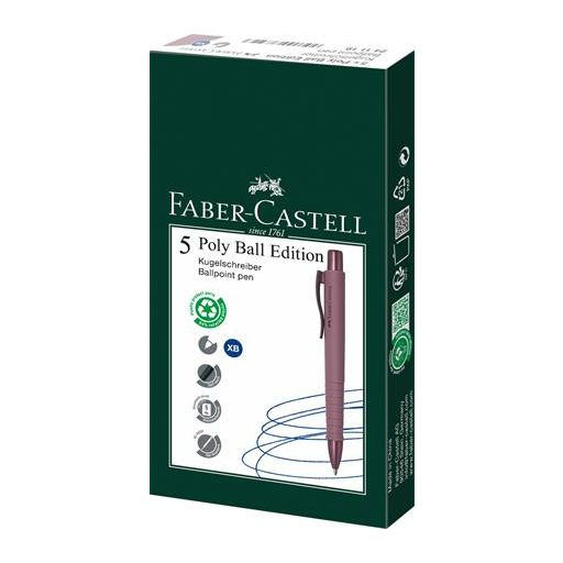 Golyóstoll, 0,7 mm, nyomógombos tolltest, bordó tolltest, FABER-CASTELL "Poly Ball Urban", kék