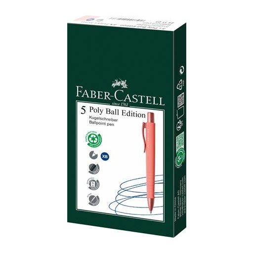 Golyóstoll, 0,7 mm, nyomógombos tolltest, korallpiros tolltest, FABER-CASTELL "Poly Ball Urban", kék