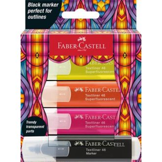   Szövegkiemelő készlet, FABER-CASTELL "Glassy", 3 különböző neon szín + fekete