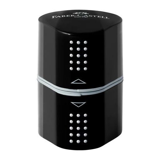 Hegyező display, háromlyukú, tartályos, FABER-CASTELL "Grip 2001 Trio", fekete