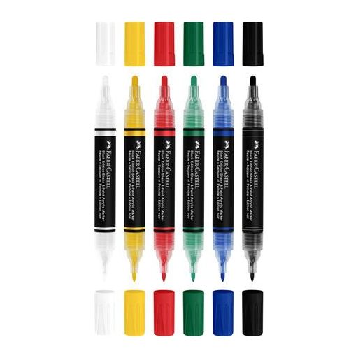 Dekormarker készlet, 1,0/3,0 mm, kétvégű, akril, FABER-CASTELL "Shake&Paint", 6 különböző szín