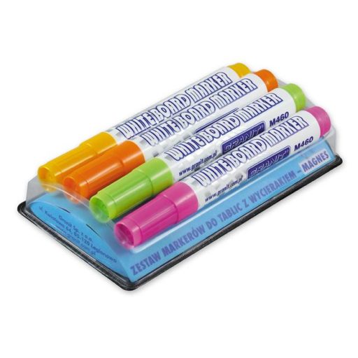 Táblamarker készlet, 2-3 mm, kúpos, mágneses tolltartóval, GRANIT "M460", 4 különböző szín