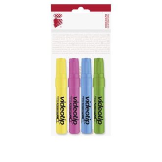   Szövegkiemelő készlet, 1-4 mm, ICO "Videotip", 4 különböző szín