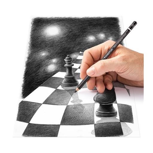 Grafitceruza készlet, fém doboz, hatszögletű, STAEDTLER "Mars Lumograph 100B", 6 különböző keménység, fekete