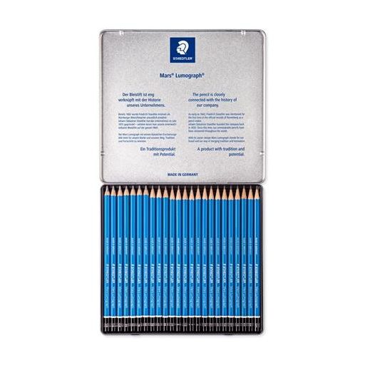 Grafitceruza készlet, fém doboz, hatszögletű, STAEDTLER "Mars® Lumograph® 100", 24 különböző keménység