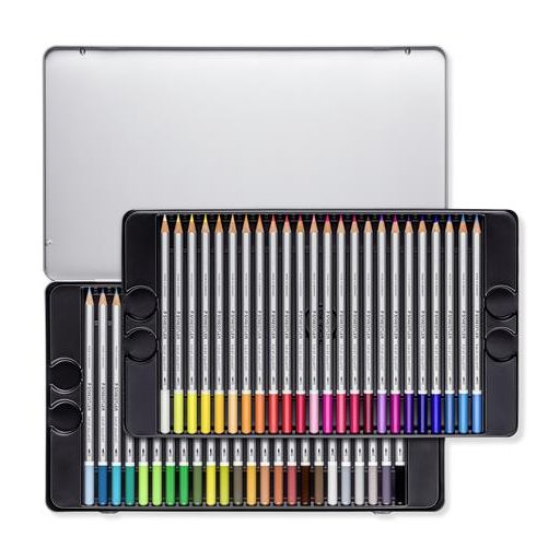 Akvarell ceruza készlet, hatszögletű, fém doboz, STAEDTLER "Karat® aquarell 125", 48 különböző szín