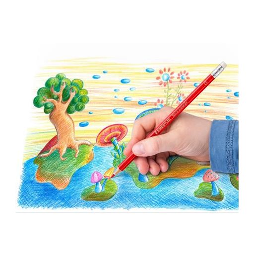 Színes ceruza készlet radírral, hatszögletű, STAEDTLER "Noris Club", 12 különböző szín