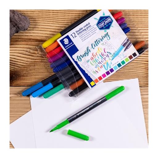 Ecsetirón készlet, 0,5-0,8/1,0-6,0 mm, kétvégű, STAEDTLER "3004"", 12 szín