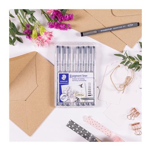 Tusfilc készlet, 8 különböző vonalvastagság, STAEDTLER "Pigment liner 308", fekete