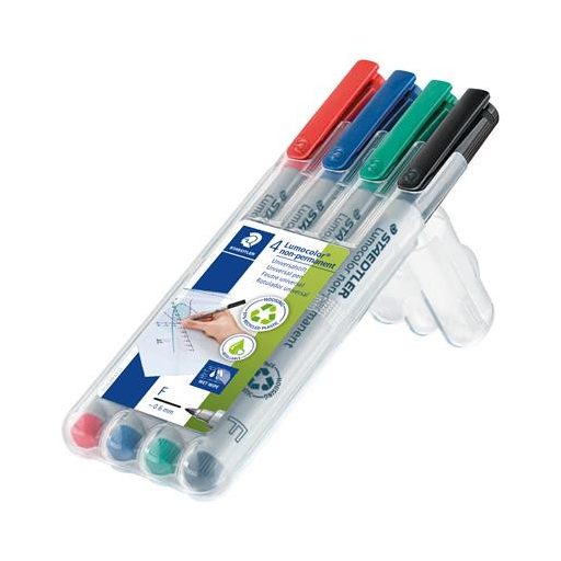 Alkoholmentes marker készlet, OHP, 0,6 mm, STAEDTLER "Lumocolor® 316 F", 4 különböző szín