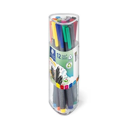 Tűfilc készlet, 0,3 mm, STAEDTLER "Triplus 334", 12 különböző szín