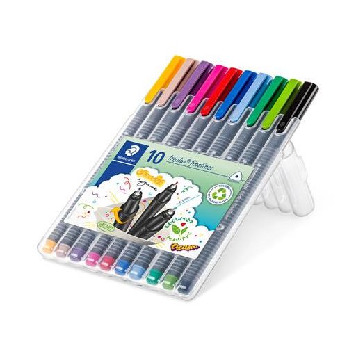 Tűfilc készlet, 0,3 mm, STAEDTLER "Triplus 334", 10 különböző szín