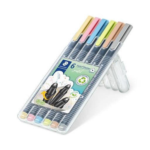 Tűfilc készlet, 0,3 mm, STAEDTLER "Triplus® 334", 6 különböző pasztell szín