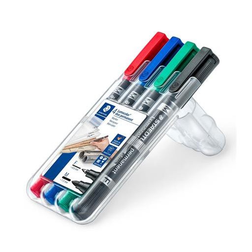 Alkoholos marker készlet, 0,6/1,5 mm, kúpos, kétvégű, STAEDTLER "Lumocolor® duo 348", 4 különböző szín