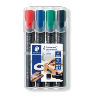   Alkoholos marker készlet, 2-5 mm, vágott, STAEDTLER "Lumocolor® 350", 4 különböző szín
