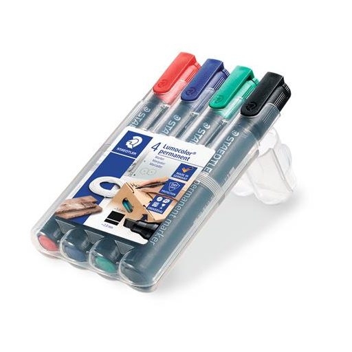 Alkoholos marker készlet, 2-5 mm, vágott, STAEDTLER "Lumocolor® 350", 4 különböző szín