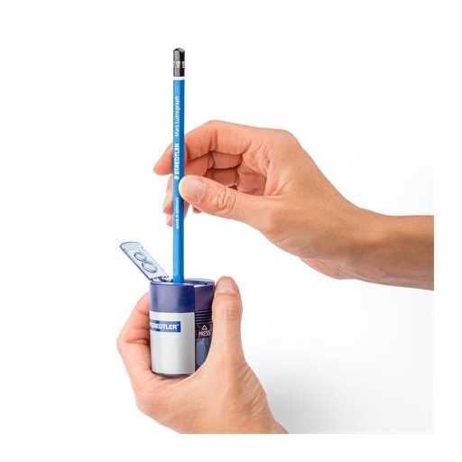 Hegyező, kétlyukú, tartályos, STAEDTLER "512", kék