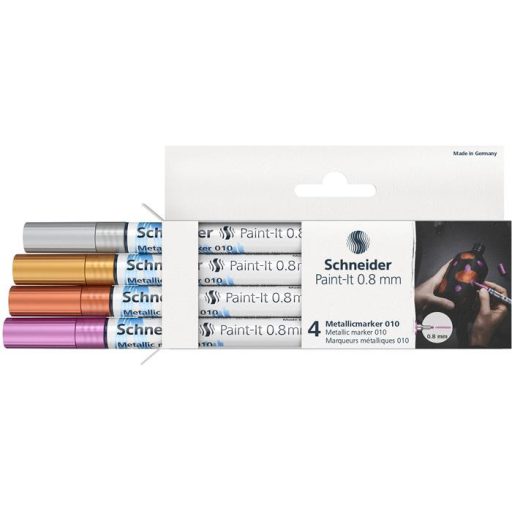 Akrilmarker készlet, 0,8 mm, SCHNEIDER "Paint-It 010", 4 különböző metálszín