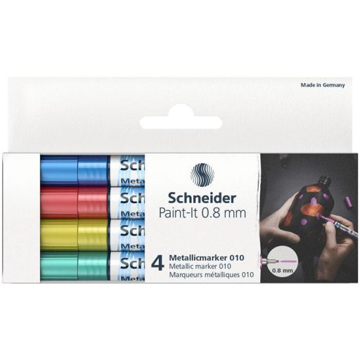 Akrilmarker készlet, 0,8 mm, SCHNEIDER "Paint-It 010", 4 különböző metálszín
