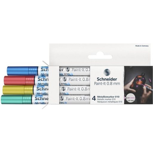 Akrilmarker készlet, 0,8 mm, SCHNEIDER "Paint-It 010", 4 különböző metálszín