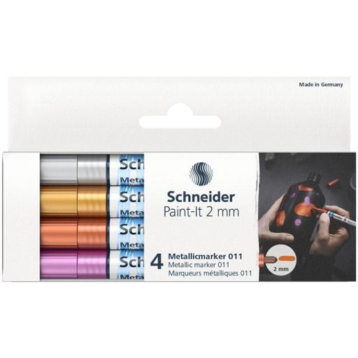 Akrilmarker készlet, 2 mm, SCHNEIDER "Paint-It 011", 4 különböző metálszín