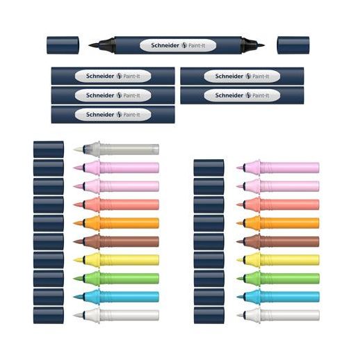 Kétvégű marker készlet, 27 darabos, SCHNEIDER "Paint-It 040 Twin marker Set 2", 10 különböző szín