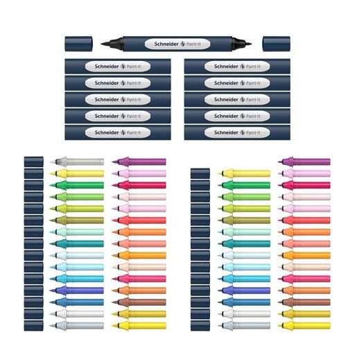 Kétvégű marker készlet, 72 darabos, SCHNEIDER "Paint-It 040 Twin marker Set complete", 30 különböző szín