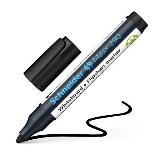Tábla- és flipchart marker, 2-3 mm, kúpos, SCHNEIDER "Maxx 290", fekete