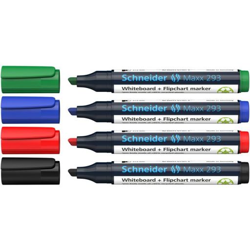 Tábla- és flipchart marker készlet, 2-5 mm, vágott, SCHNEIDER "Maxx 293", 4 különböző szín