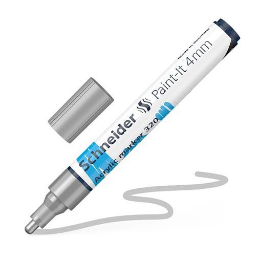 Dekormarker, akril, 4 mm, SCHNEIDER "Paint-It 320", ezüst