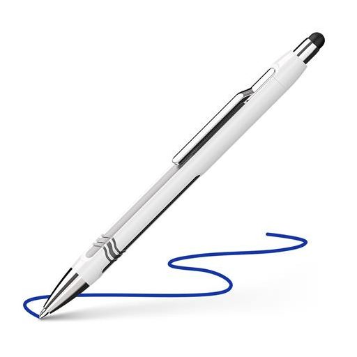 Golyóstoll, 0,7 mm, nyomógombos, érintőképernyőhöz, fehér-ezüst tolltest, SCHNEIDER "Epsilon Touch XB", kék