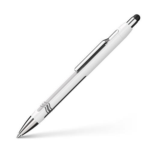 Golyóstoll, 0,7 mm, nyomógombos, érintőképernyőhöz, fehér-ezüst tolltest, SCHNEIDER "Epsilon Touch XB", kék