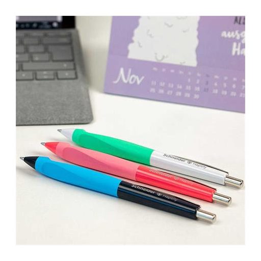 Golyóstoll, 0,5 mm, nyomógombos, fekete színű tolltest SCHNEIDER "Haptify", fekete