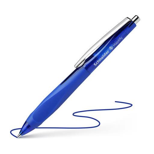 Golyóstoll, 0,5 mm, nyomógombos, sötétkék színű tolltest, SCHNEIDER "Haptify", kék