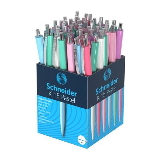 Golyóstoll, 0,5 mm, nyomógombos, vegyes pasztell tolltest, SCHNEIDER "K15", kék