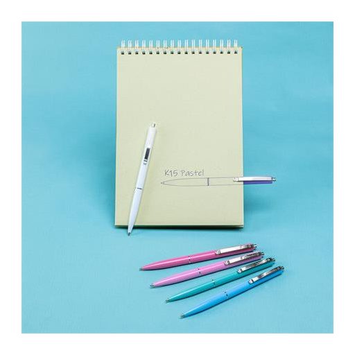 Golyóstoll, 0,5 mm, nyomógombos, vegyes pasztell tolltest, SCHNEIDER "K15", kék