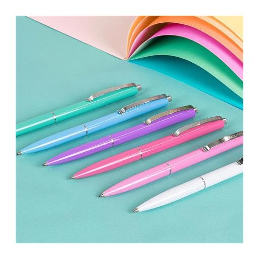 Golyóstoll, 0,5 mm, nyomógombos, vegyes pasztell tolltest, SCHNEIDER "K15", kék