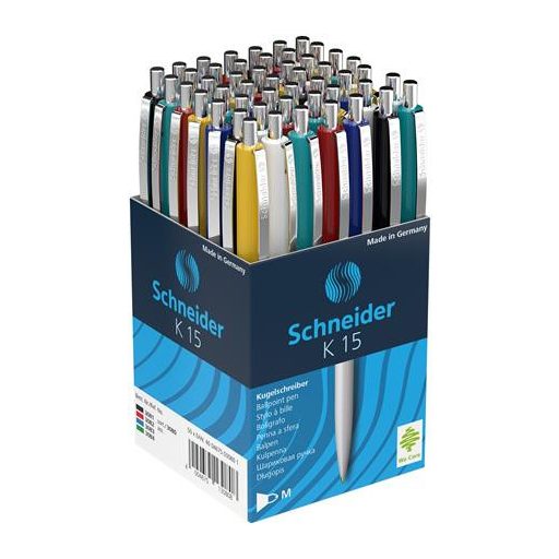Golyóstoll, 0,5 mm, nyomógombos, vegyes tolltest, SCHNEIDER "K15", kék