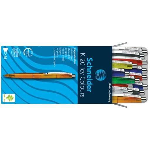 Golyóstoll, 0,5 mm, nyomógombos, vegyes színű test, SCHNEIDER "K20 Icy", kék