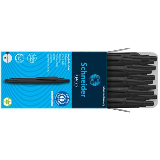 Golyóstoll, 0,5 mm, nyomógombos, fekete színű tolltest, SCHNEIDER "Reco", kék