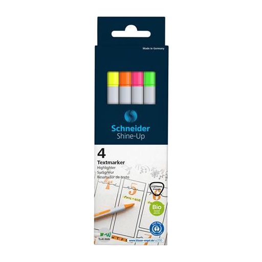 Szövegkiemelő toll készlet, 1-4 mm, SCHNEIDER "Shine-Up", 4 különböző szín