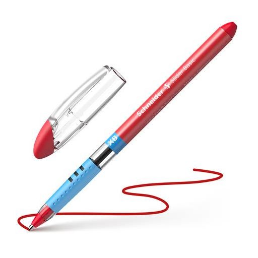 Golyóstoll, 0,7 mm, kupakos, SCHNEIDER "Slider Basic XB", piros
