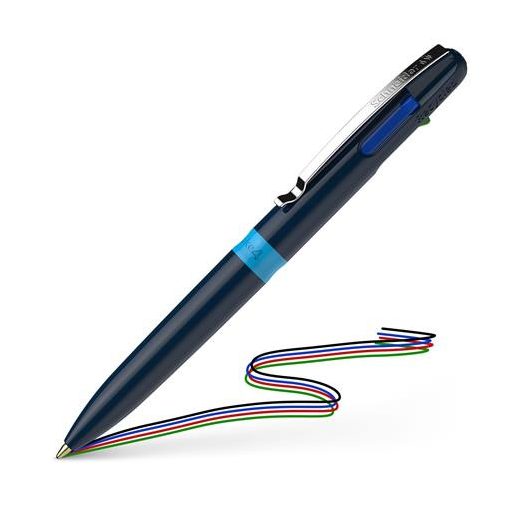 Golyóstoll, 0,5 mm, nyomógombos, négyszínű, SCHNEIDER "Take 4", sötétkék