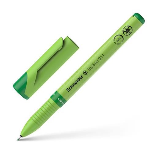 Tűfilc, 0,4 mm, cserélhető betétes, újrahasznosított tolltest, SCHNEIDER "Topliner 911", zöld