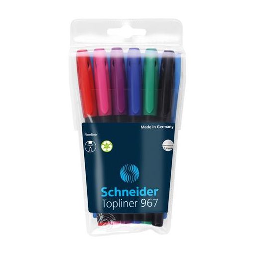 Tűfilc készlet, 0,4 mm, SCHNEIDER "Topliner 967", 6 különböző szín