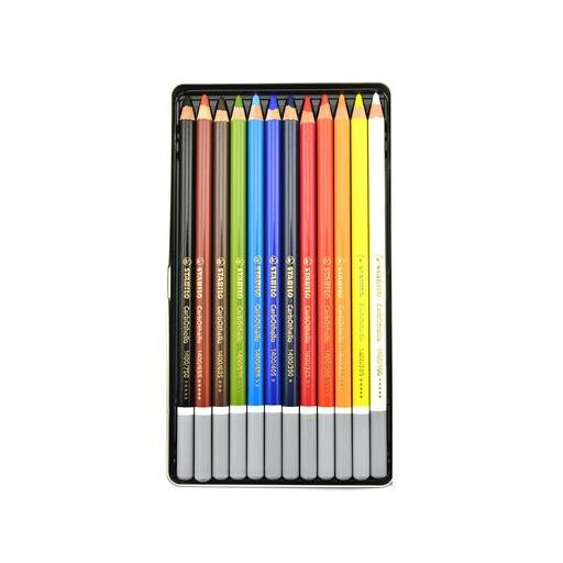 Pasztell ceruza készlet, kerek, fém doboz, STABILO "CarbOthello", 12 különböző szín