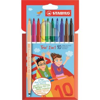   Filctoll készlet, 0,5-2 mm, kétvégű, STABILO "Trio 2 in 1", 10 különböző szín