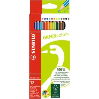   Színes ceruza készlet, hatszögletű, STABILO "GreenColors", 12 különböző szín