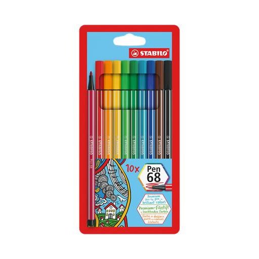 Filctoll készlet, 1 mm, STABILO "Pen 68", 10 különböző szín